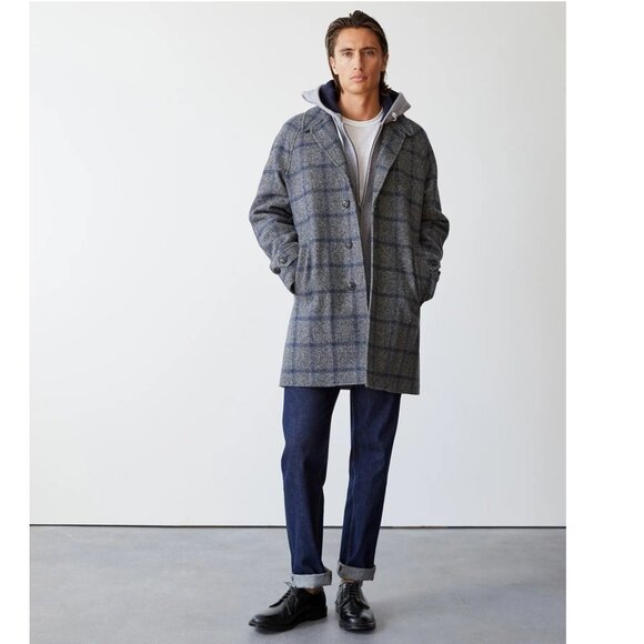 Todd Snyder Italian Wool Carcoat in Grey Windowpane - Picture 1 of 16